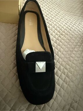 Michael Kors Black Suede Loafers with Silver-Tone Accent